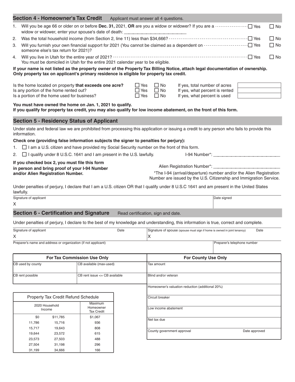 Form TC-90CY Low Income Abatement and Homeowners Tax Credit Application - Utah, Page 2