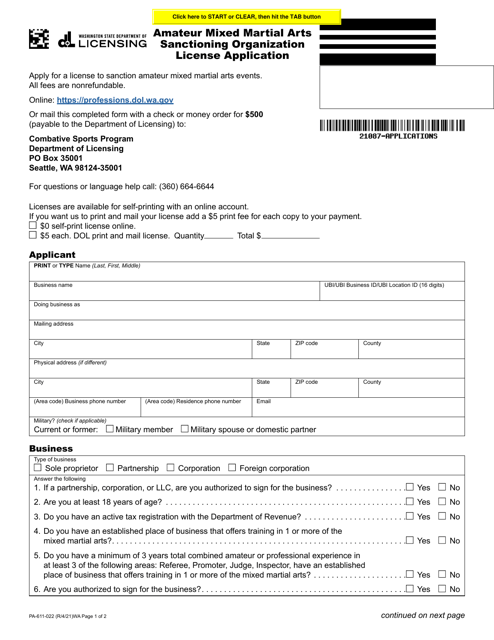 Form PA-611-022  Printable Pdf