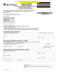 Document preview: Form PI-689-007 Change of Name and/or Address for Bail Bond Agency, Bail Bond Recovery Agent, Private Investigator Agency, or Private Security Guard Company - Washington