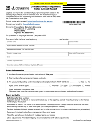 Document preview: Form CEM-650-002 Cemetery Prearrangement Sales Annual Report - Washington