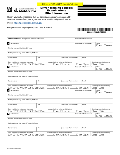 Form DTS-661-023  Printable Pdf