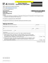 Document preview: Form HI-625-002 Home Inspector Examination Application - Washington