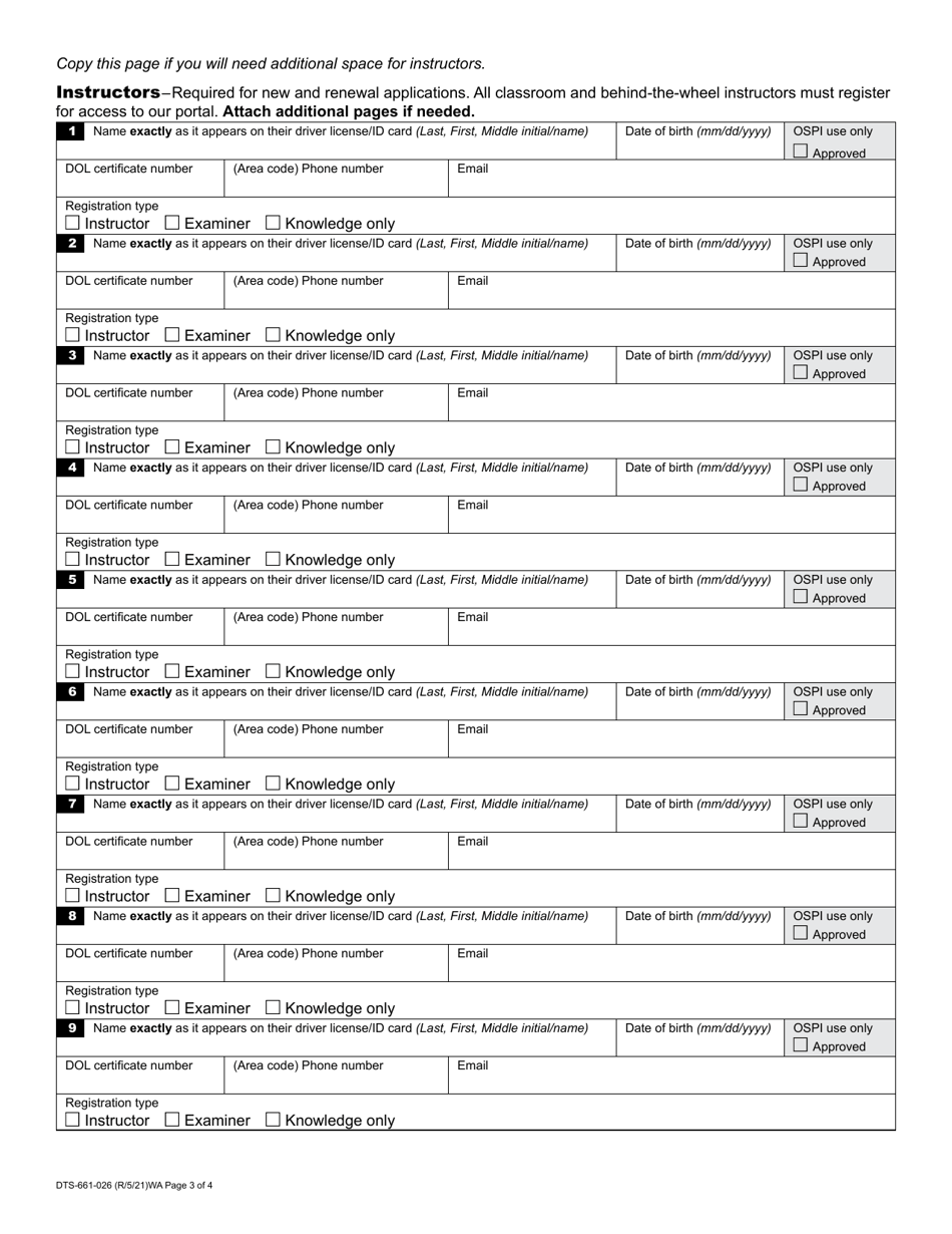 Form DTS-661-026 Ospi School District / Instructor Registration - Washington, Page 3