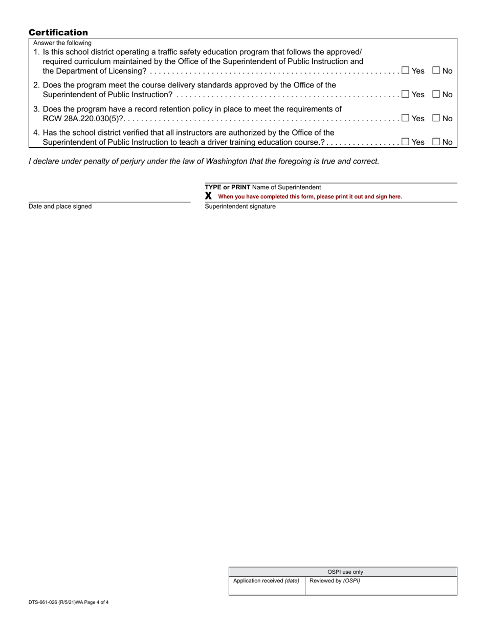 Form DTS-661-026 Ospi School District / Instructor Registration - Washington, Page 4