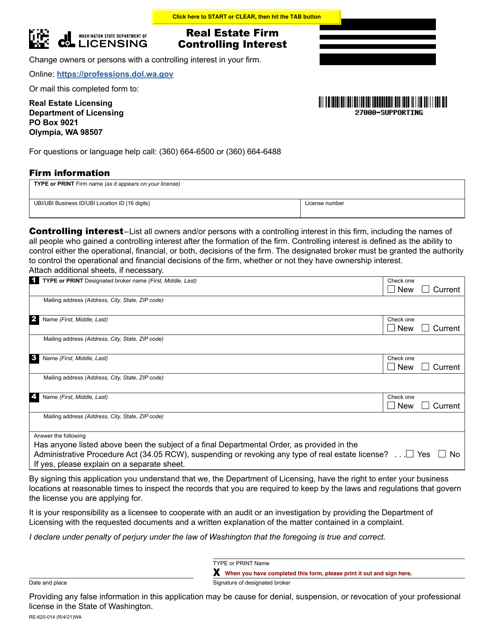 Form RE-620-014  Printable Pdf