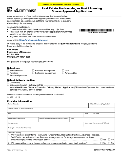 Form RE-623-137  Printable Pdf