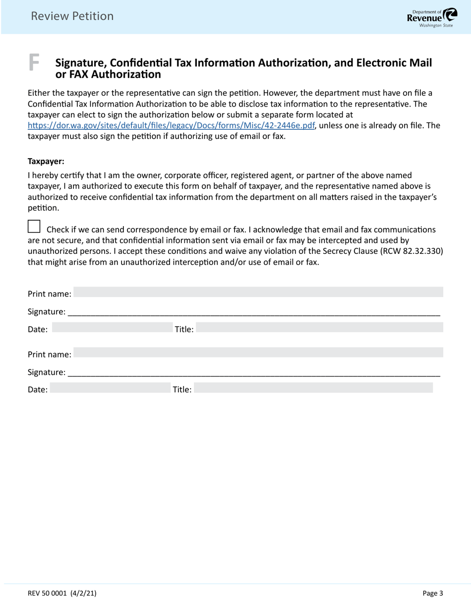 Form REV50 0001 Review Petition - Washington, Page 3