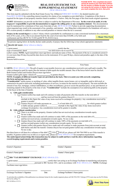 Form REV84 0002EA Real Estate Excise Tax Supplemental Statement - Washington