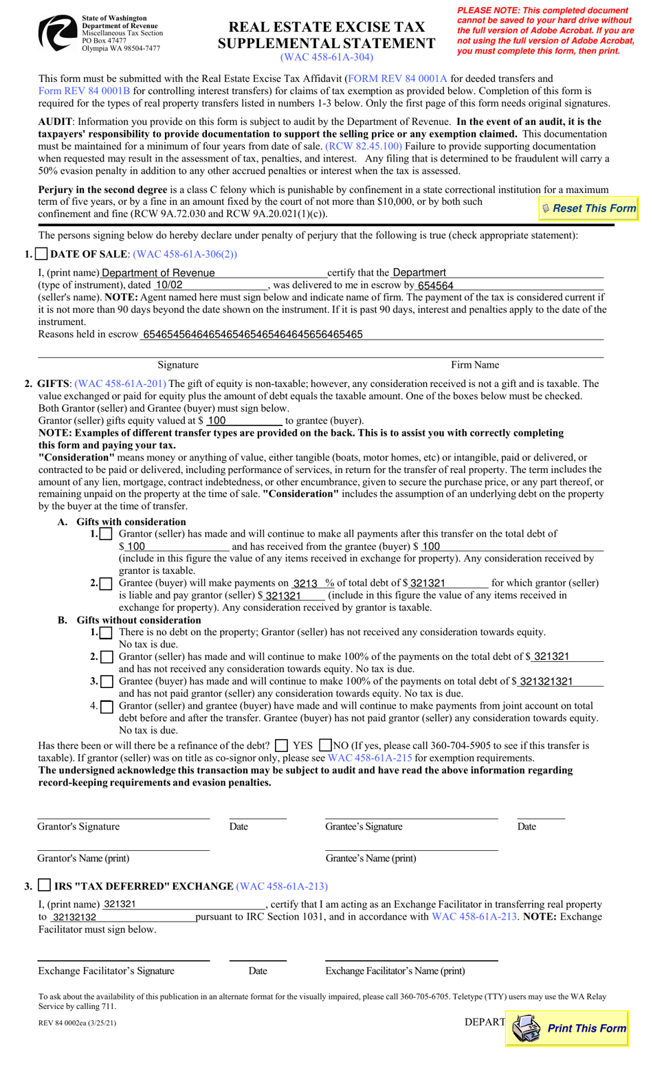 Form REV84 0002EA Real Estate Excise Tax Supplemental Statement - Washington, Page 3