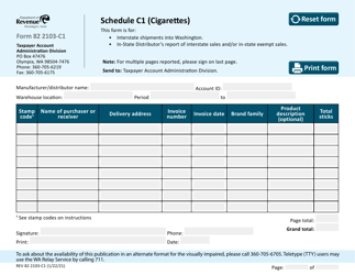 Document preview: Form REV82 2103-C1 Schedule C1 Cigarettes - Washington
