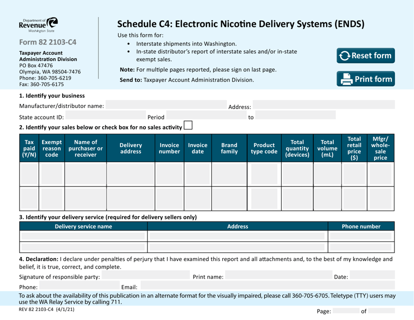 Form REV82 2103-C4 Schedule C4 Electronic Nicotine Delivery Systems (Ends) - Washington