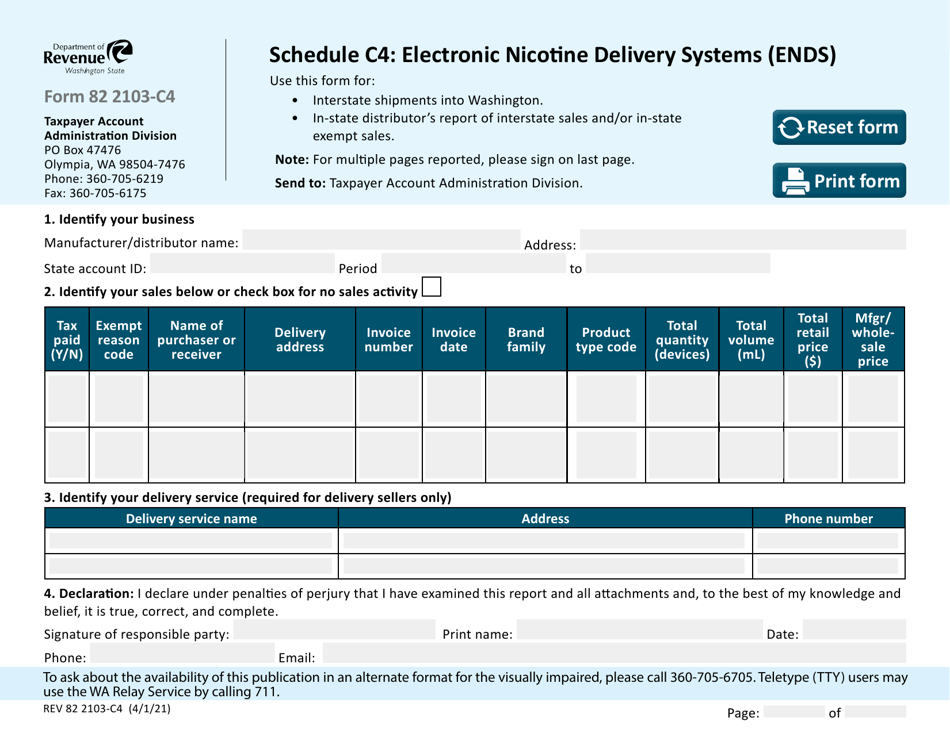 Form REV82 2103-C4 Schedule C4 Electronic Nicotine Delivery Systems (Ends) - Washington, Page 1