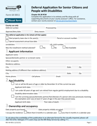 Form REV64 0011 Deferral Application for Senior Citizens and People With Disabilities - Washington