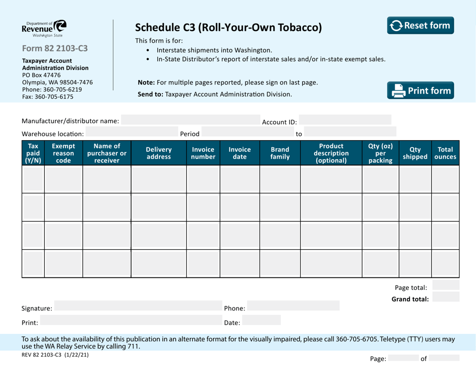 Form REV82 2103-C3 Schedule C3 Roll-Your-Own Tobacco - Washington, Page 1