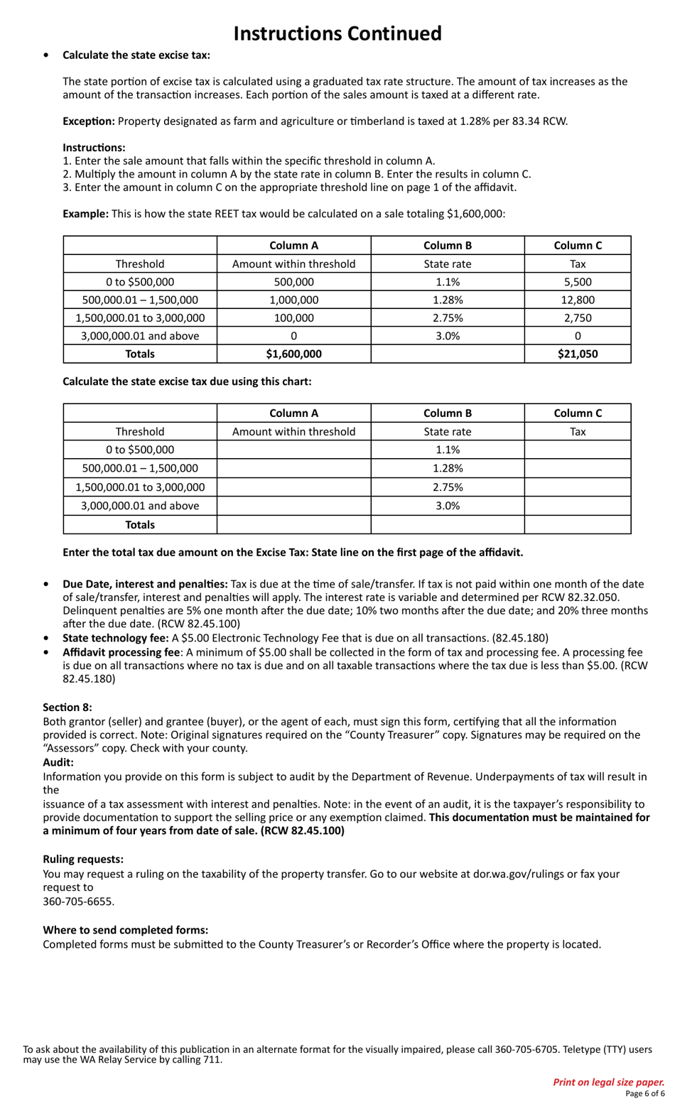 Form REV84 0001A Real Estate Excise Tax Affidavit - Washington, Page 6