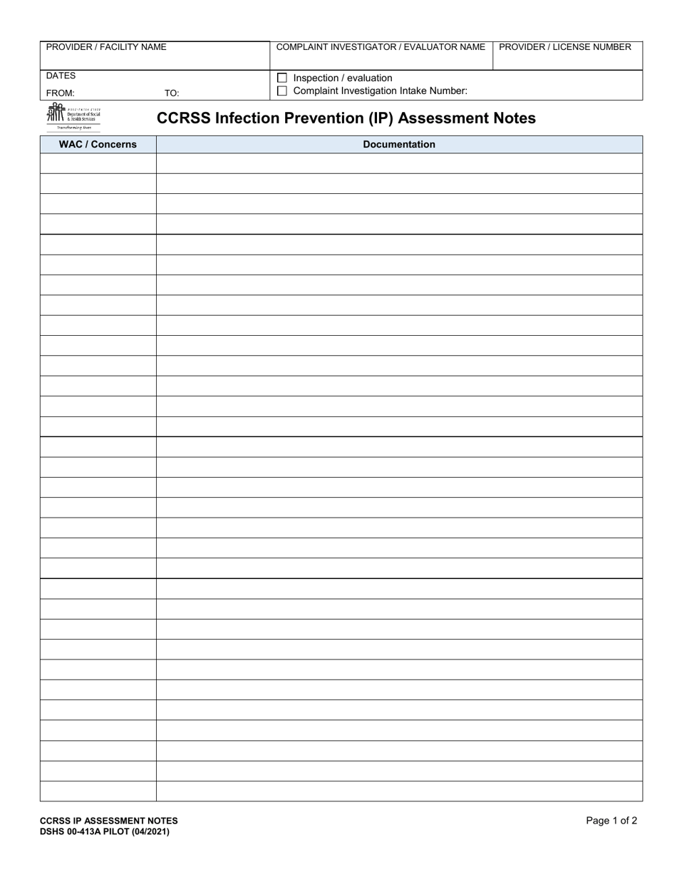 DSHS Form 00-413A Ccrss Infection Prevention (Ip) Assessment Notes - Washington, Page 1