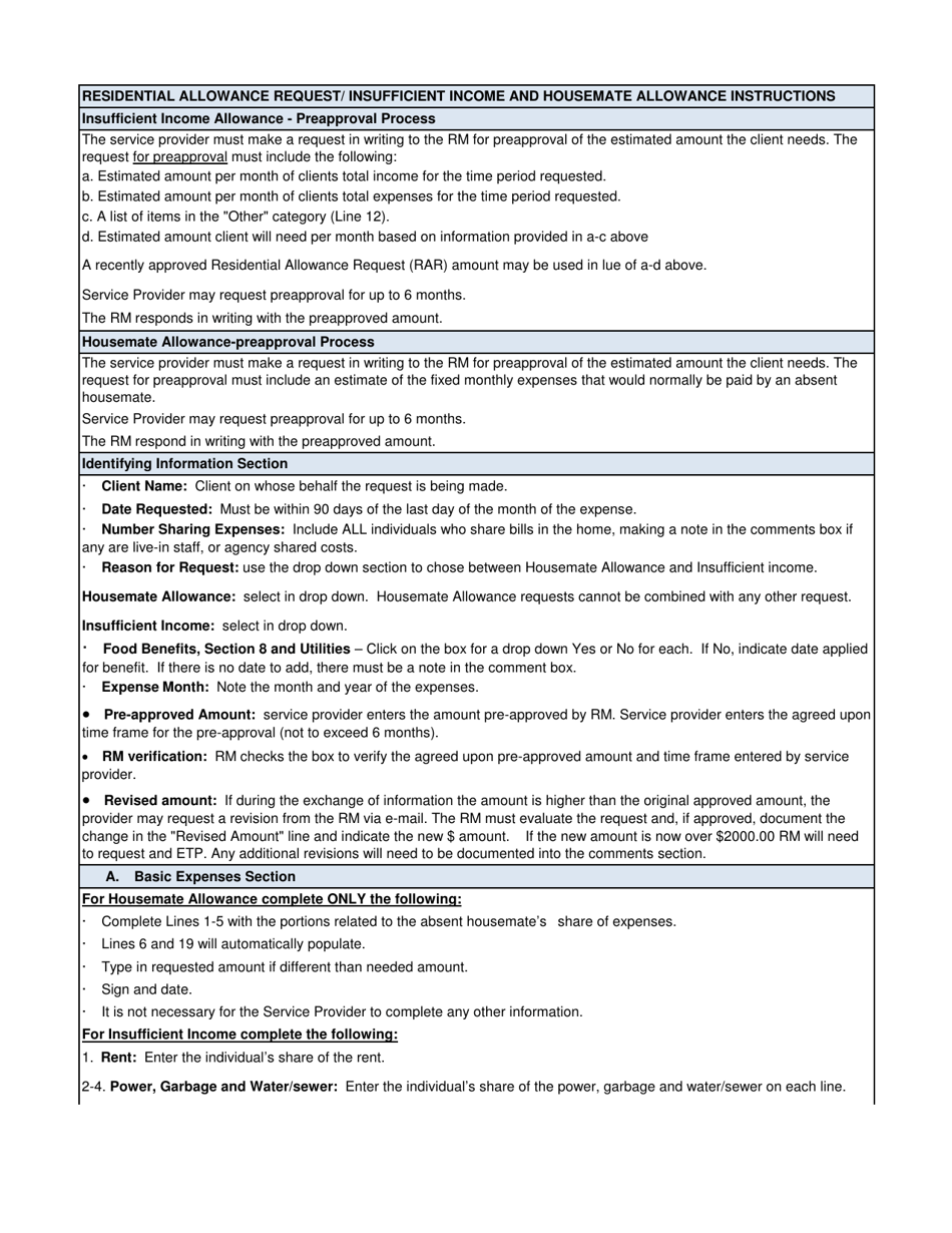 DSHS Form 06-125 Residential Allowance Request - Insufficient Income / Housemate Allowance - Washington, Page 2