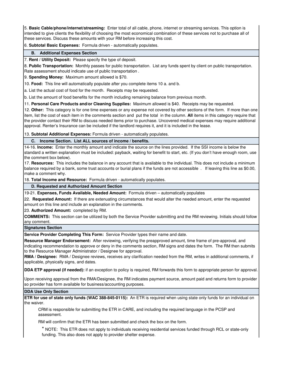 DSHS Form 06-125 Residential Allowance Request - Insufficient Income / Housemate Allowance - Washington, Page 3