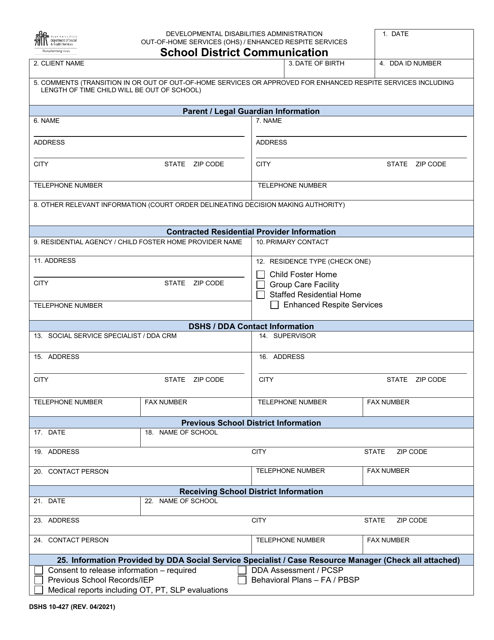 DSHS Form 10-427  Printable Pdf