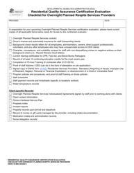 Document preview: DSHS Form 10-666 Residential Quality Assurance Certification Evaluation Checklist for Overnight Planned Respite Services Providers - Washington