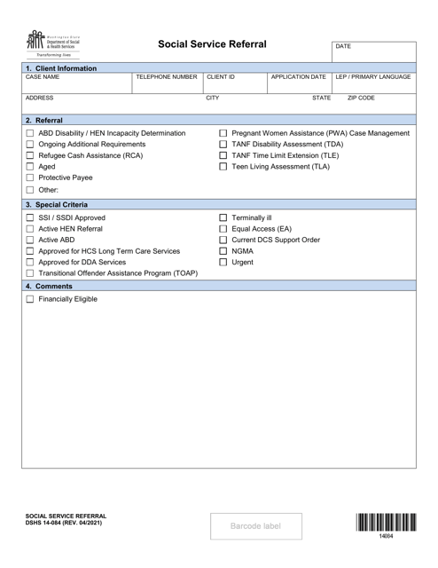 DSHS Form 14-084 Social Service Referral - Washington