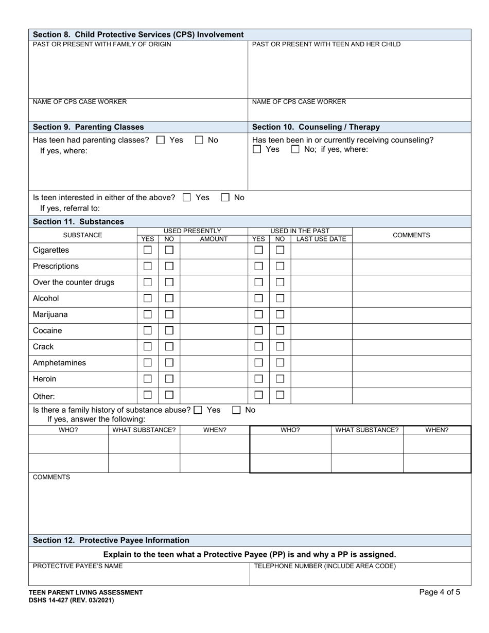 DSHS Form 14-427 Teen Parent Living Assessment - Washington, Page 4