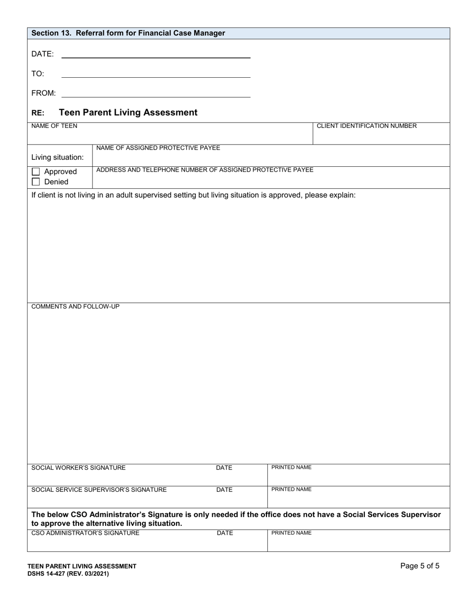 DSHS Form 14-427 Teen Parent Living Assessment - Washington, Page 5