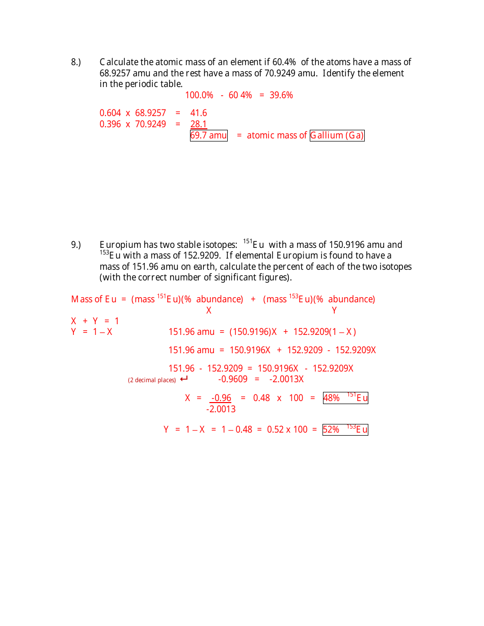 Che 151, Practice Problems 4 Chapter 2 Worksheet With Answer Key - Tucker High School, Page 3