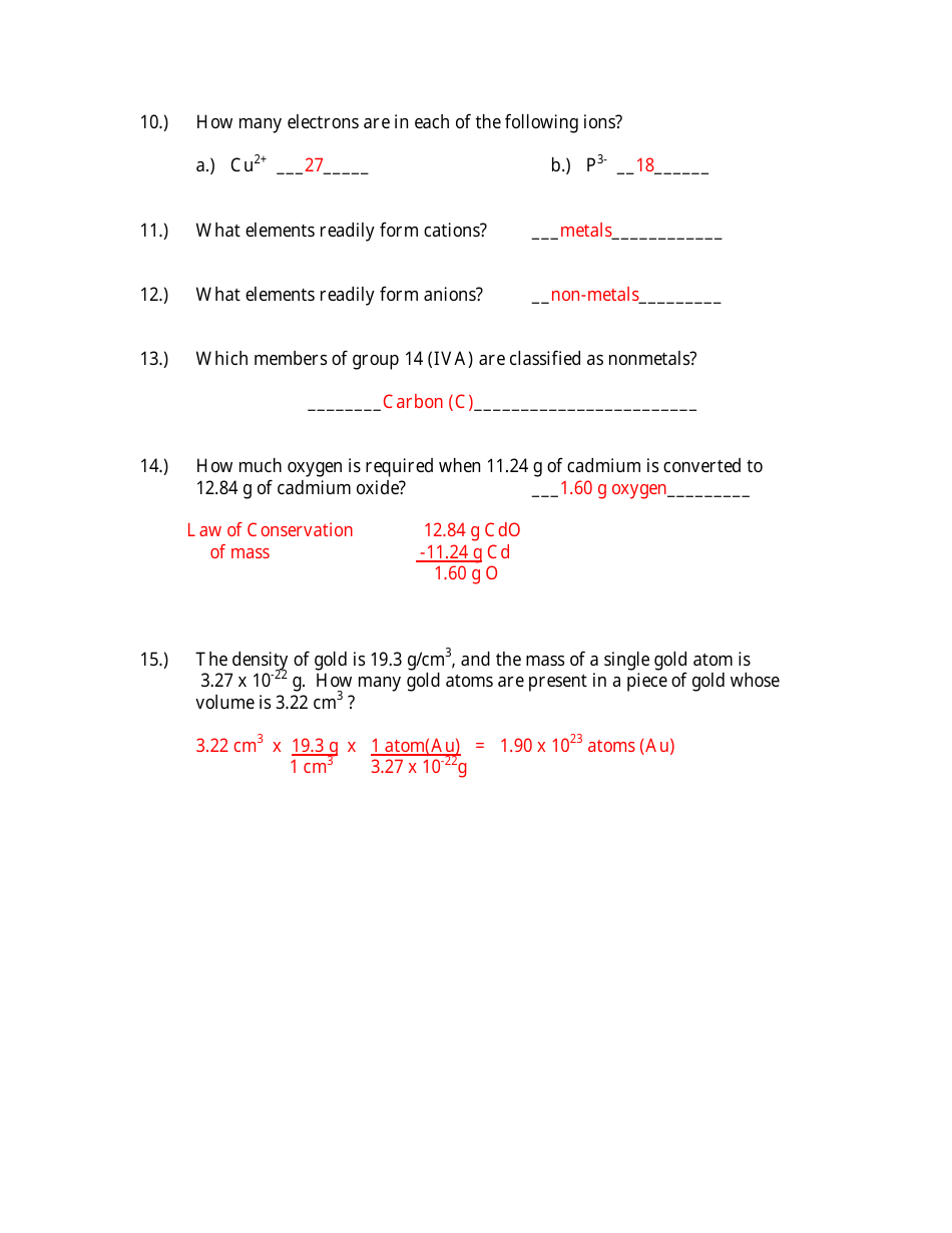Che 151, Practice Problems 4 Chapter 2 Worksheet With Answer Key - Tucker High School, Page 4