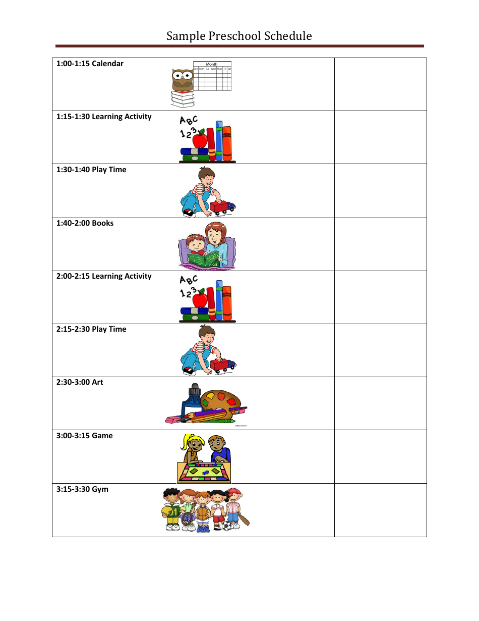 Preschool Daily Schedule Template