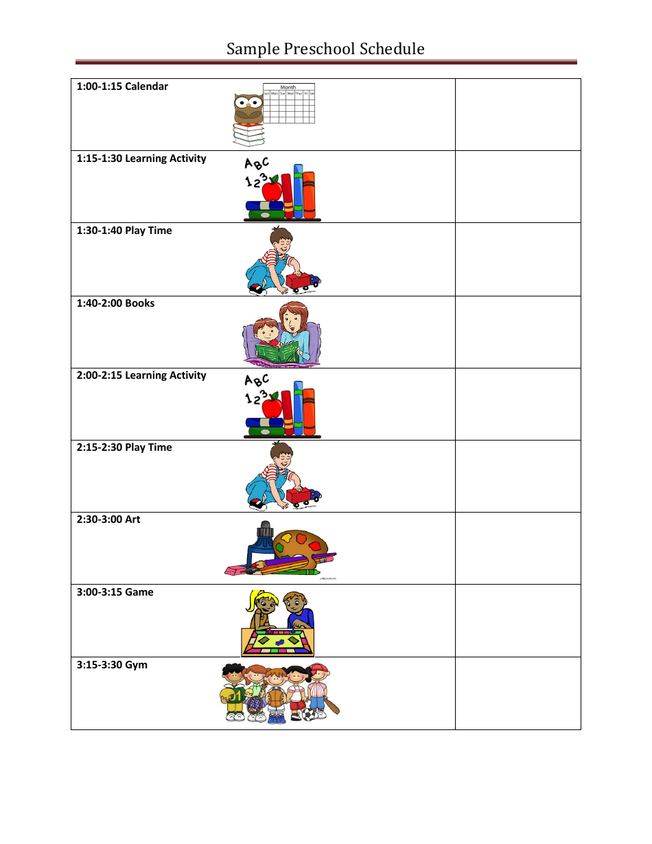 daily schedule for kids pdf