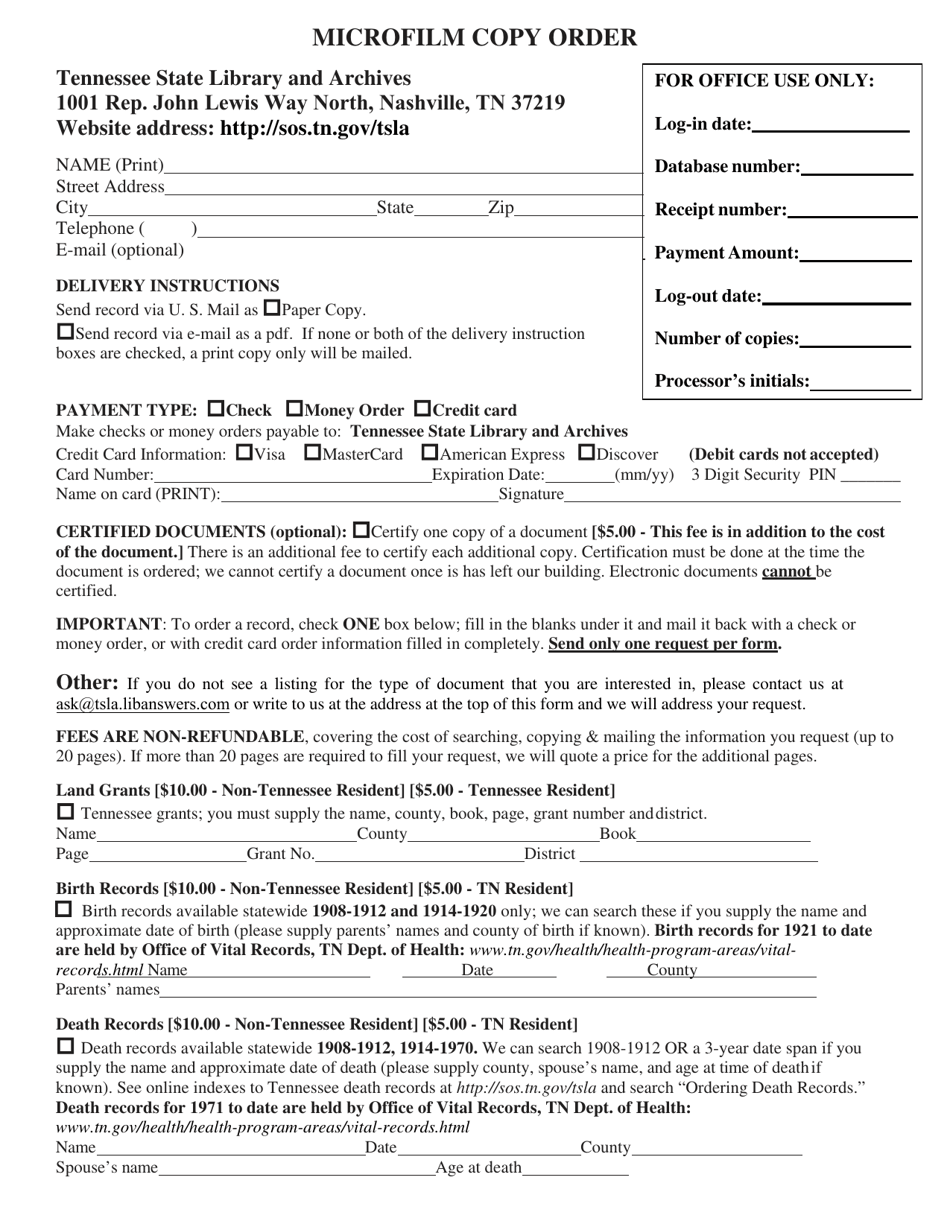 form ss 2237 download printable pdf or fill online microfilm copy order tennessee templateroller