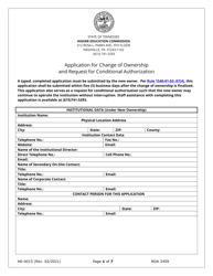 Form HE-0015 Application for Change of Ownership and Request for Conditional Authorization - Tennessee