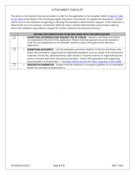 Form HE-0038 Application for Exemption Determination - Tennessee, Page 2