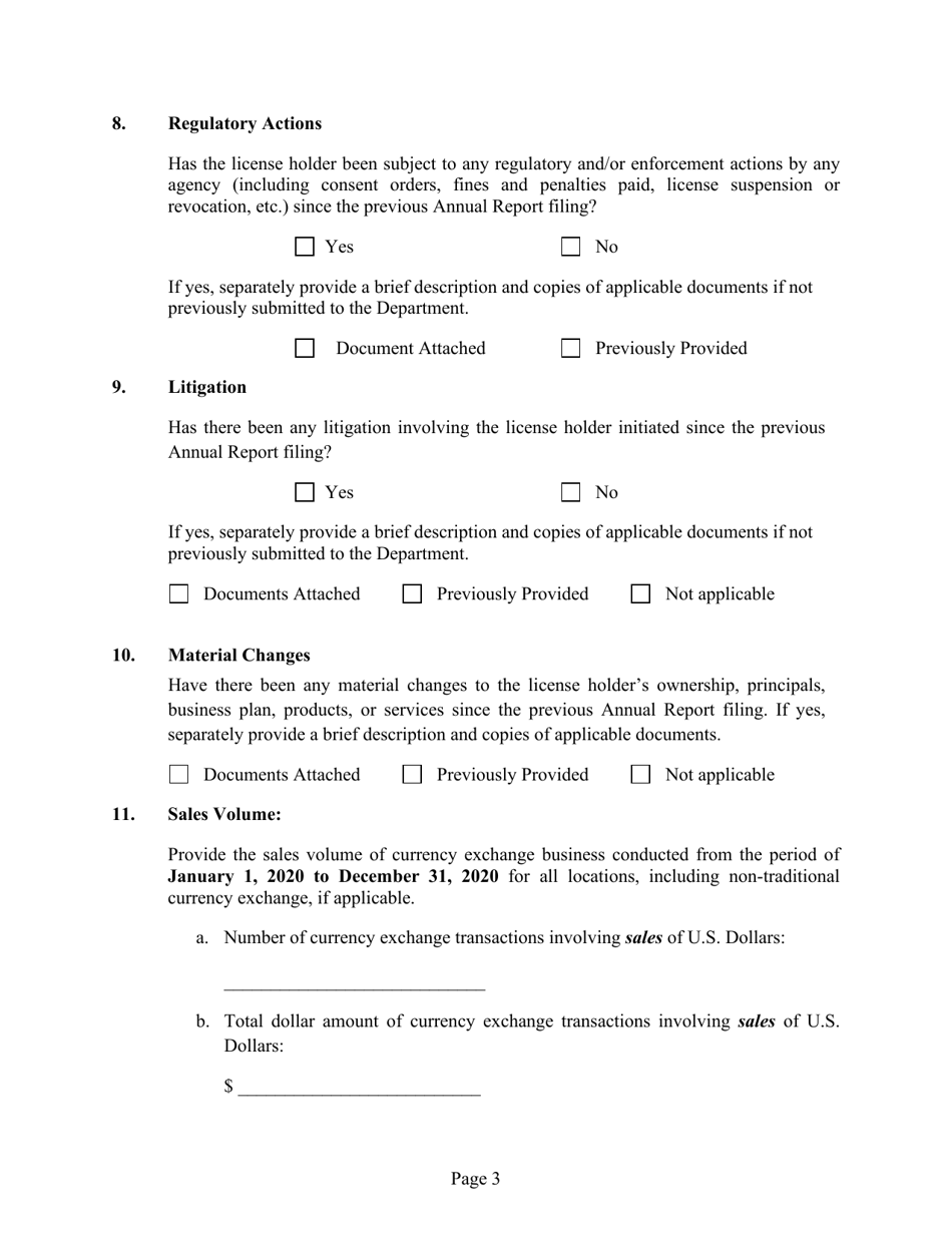 Annual Report for Texas Currency Exchange License Holders - Texas, Page 3