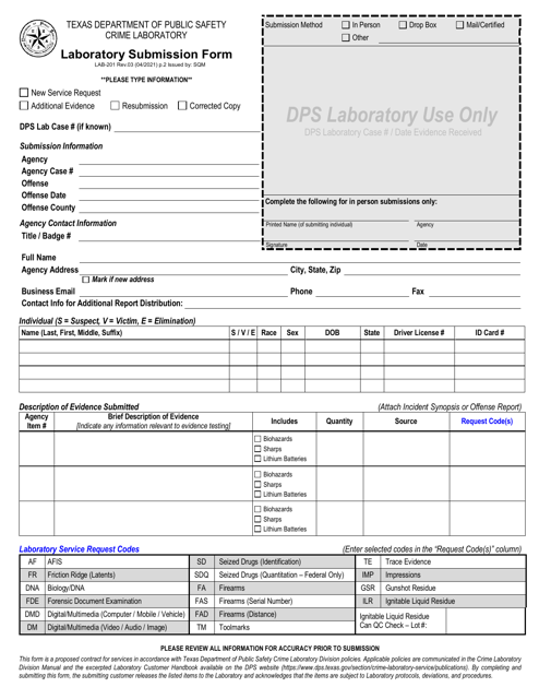 Form LAB-201  Printable Pdf