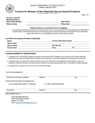 Document preview: Form LAB-207 Consent for Release of Non-reported Sexual Assault Evidence - Texas