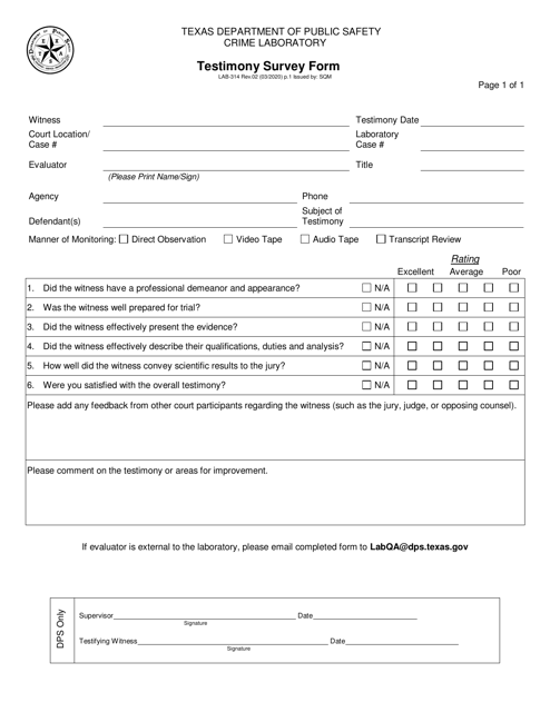 Form LAB-314 Testimony Survey Form - Texas