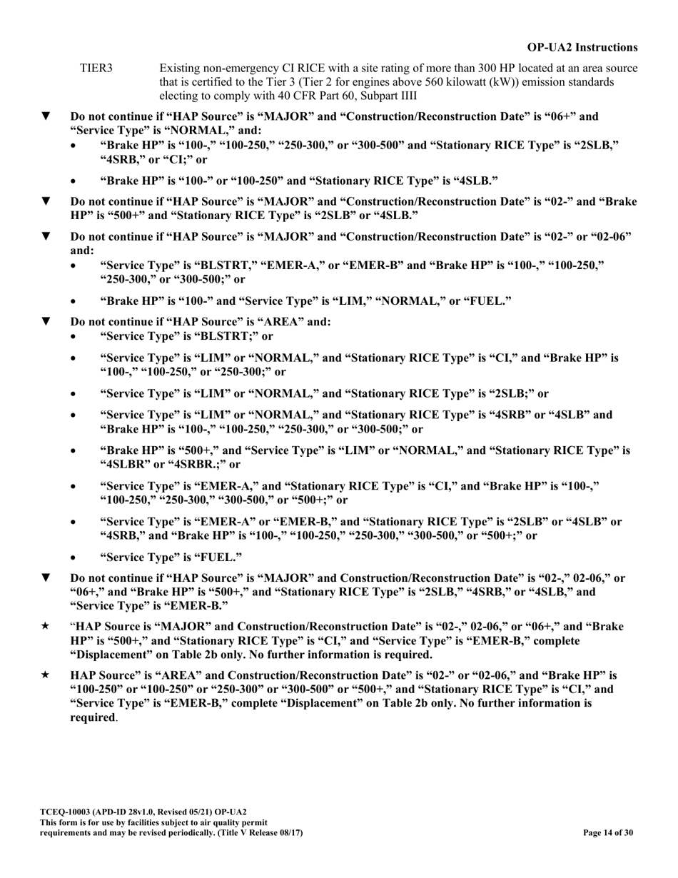 Form TCEQ-10003 (OP-UA2) Stationary Reciprocating Internal Combustion Engine Attributes - Texas, Page 14