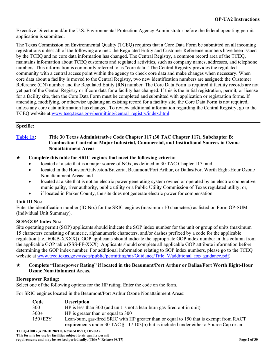 Form TCEQ-10003 (OP-UA2) Stationary Reciprocating Internal Combustion Engine Attributes - Texas, Page 2