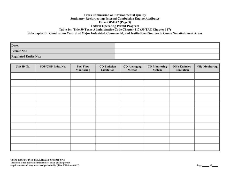 Form TCEQ-10003 (OP-UA2) Stationary Reciprocating Internal Combustion Engine Attributes - Texas, Page 33