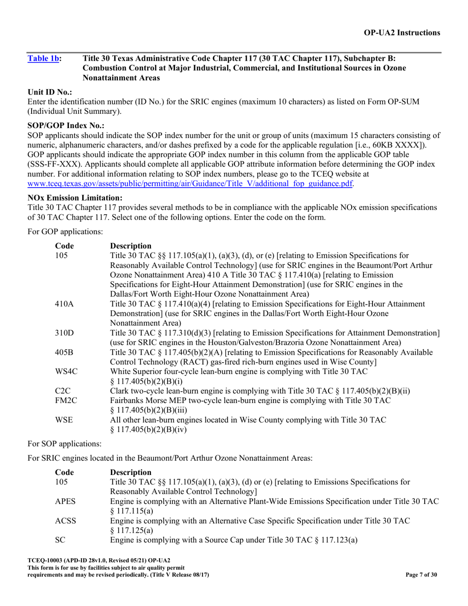 Form TCEQ-10003 (OP-UA2) Stationary Reciprocating Internal Combustion Engine Attributes - Texas, Page 7