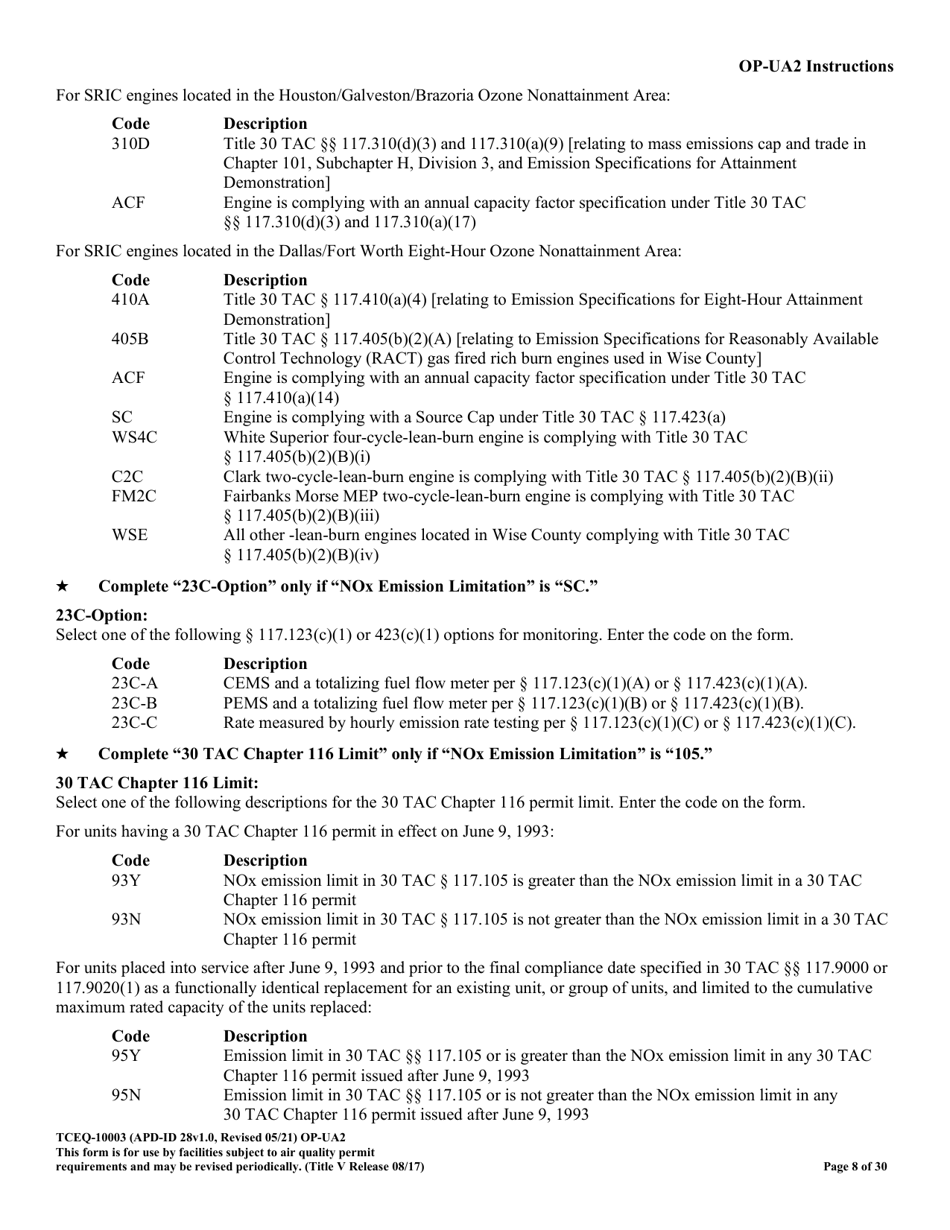 Form TCEQ-10003 (OP-UA2) Stationary Reciprocating Internal Combustion Engine Attributes - Texas, Page 8