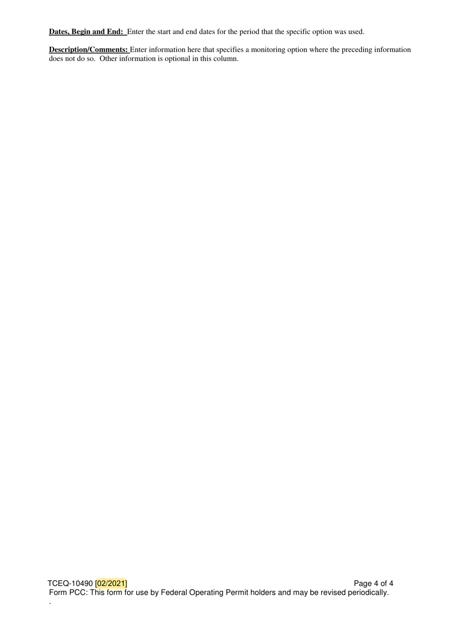 Instructions for Form PCC, TCEQ-10490 Permit Compliance Certification - Texas, Page 4