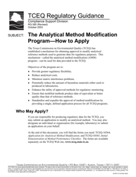 Document preview: Form TCEQ-10364 Application for Analytical Method Modification - Texas