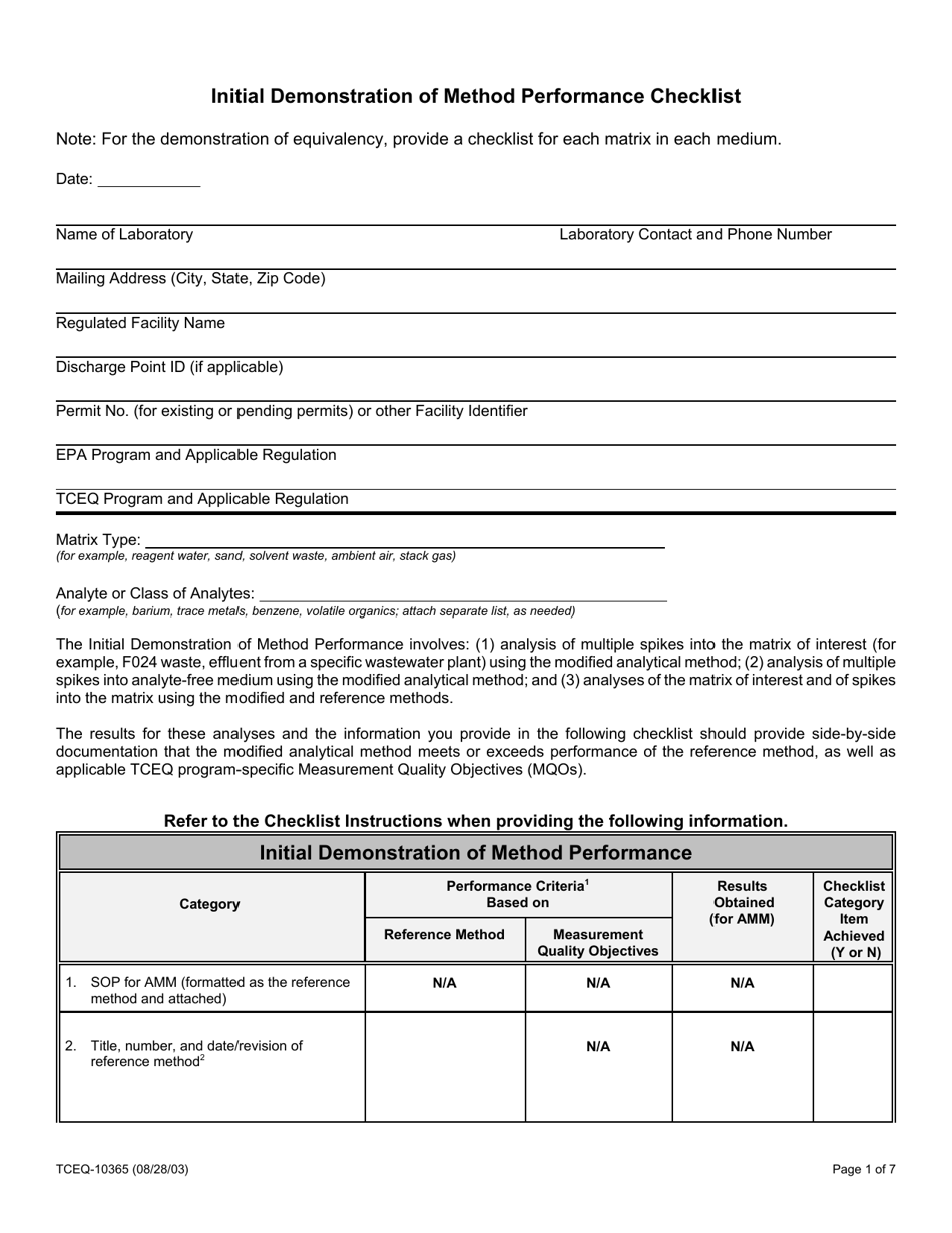Form TCEQ-10364 Application for Analytical Method Modification - Texas, Page 11