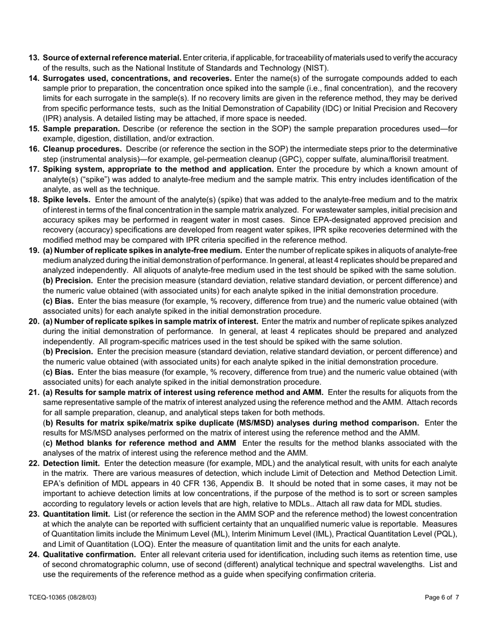 Form TCEQ-10364 Application for Analytical Method Modification - Texas, Page 16