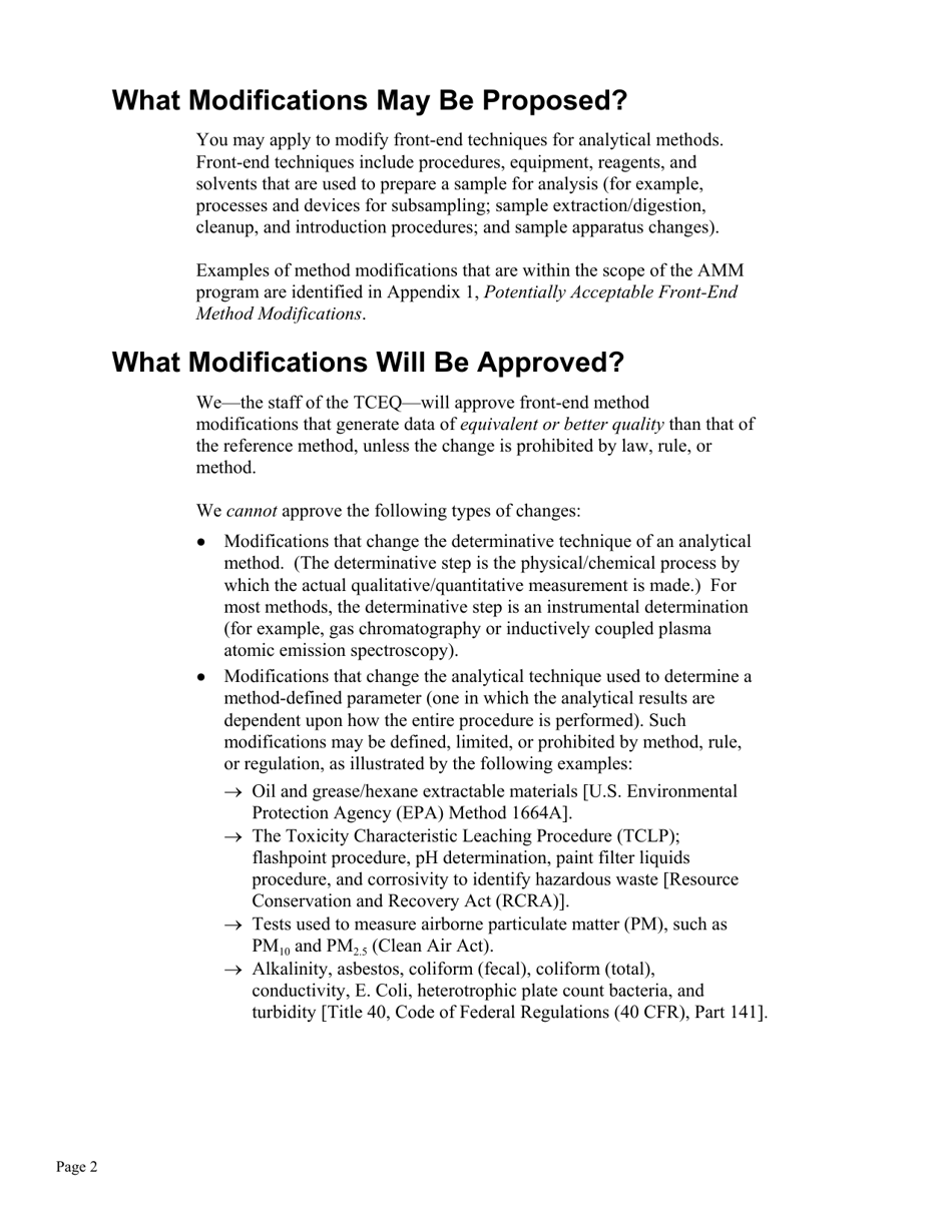 Form TCEQ-10364 Application for Analytical Method Modification - Texas, Page 2