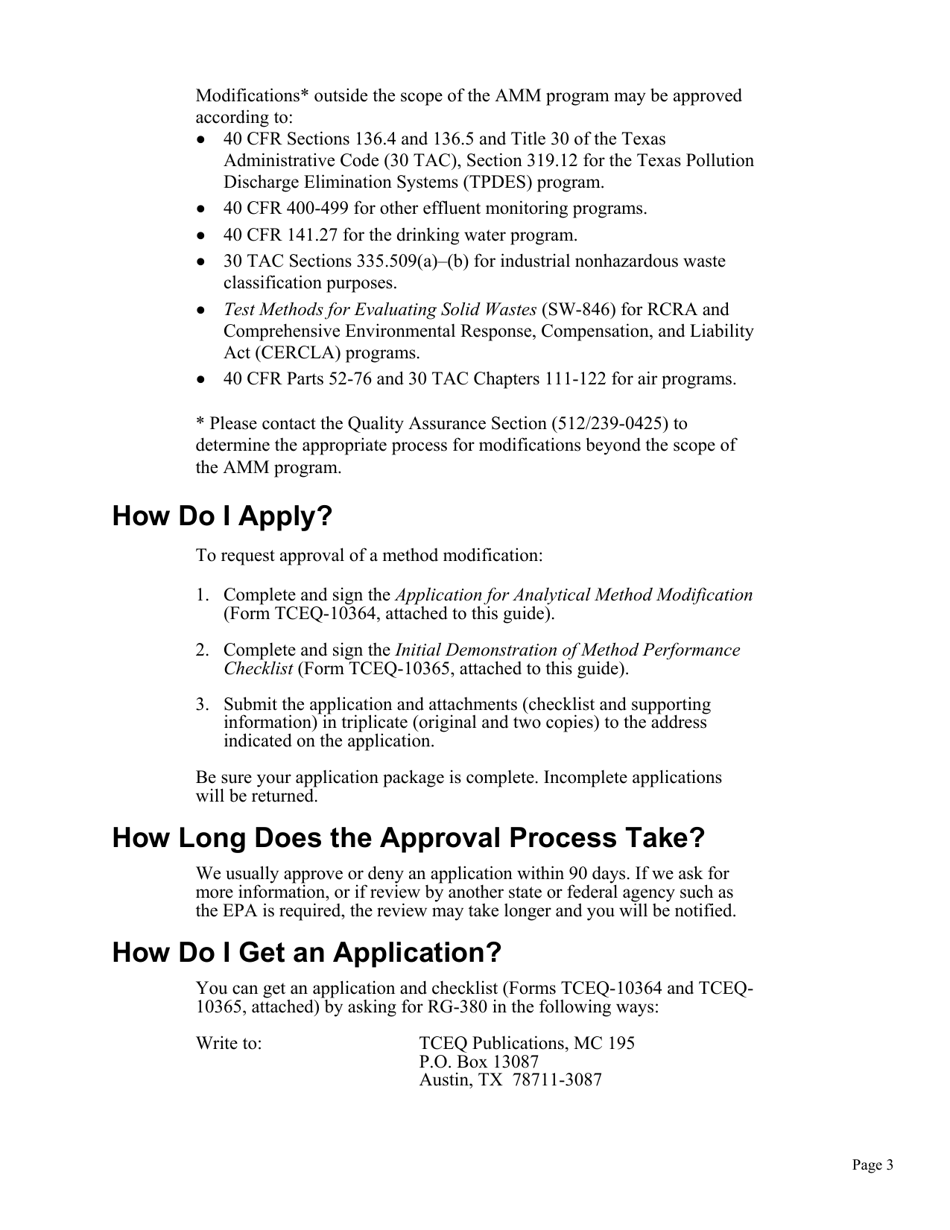 Form TCEQ-10364 Application for Analytical Method Modification - Texas, Page 3