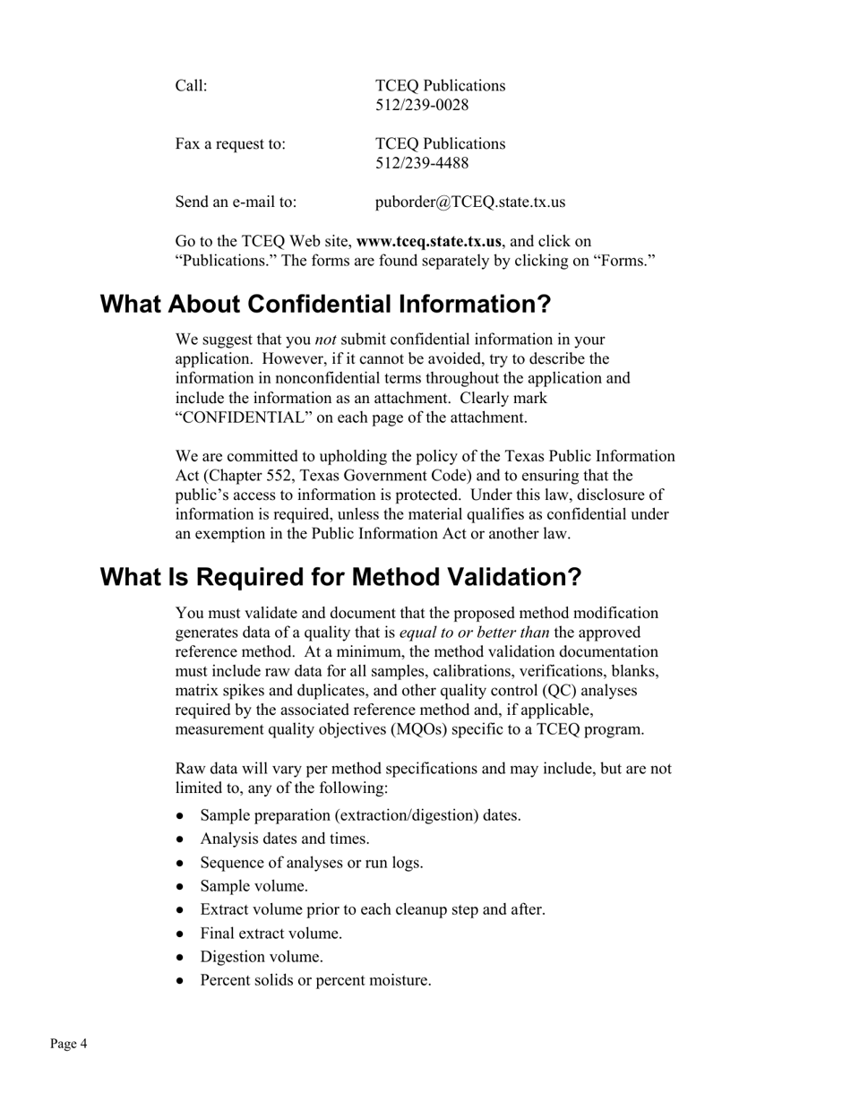 Form TCEQ-10364 Application for Analytical Method Modification - Texas, Page 4